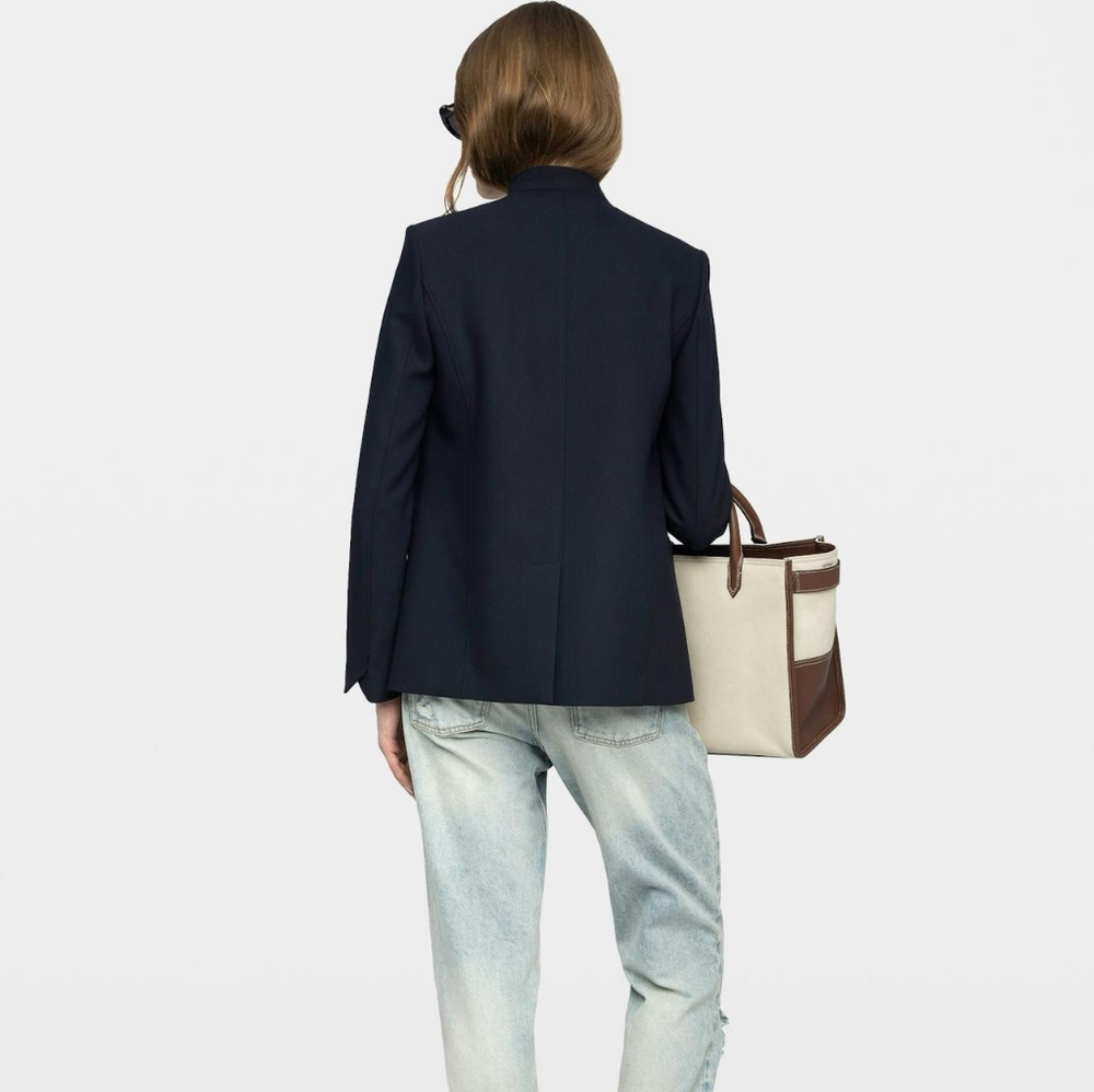 Big Sale! Zadig & Voltaire Verysa Navy Asymmetrical Blazer - Picture 2 of 11